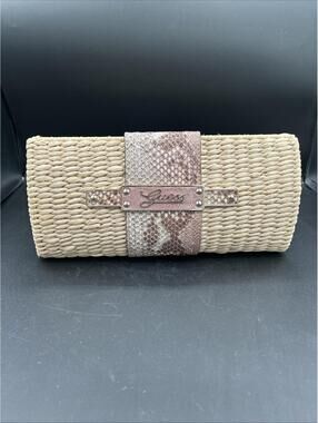 Guess Clutch Bag Vintage Woven Pink Vegan Snakeskin